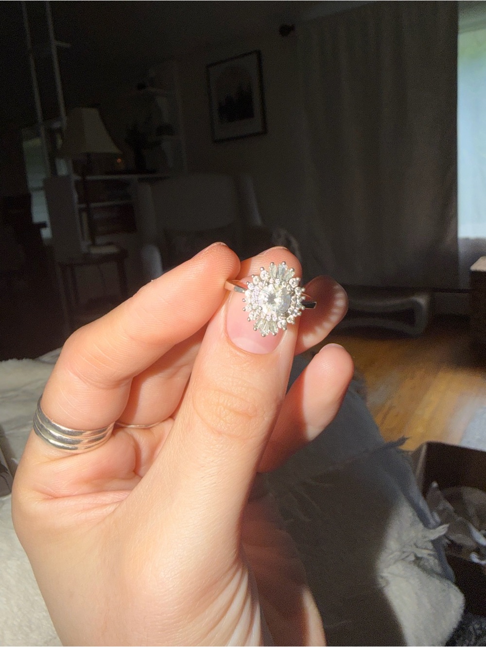 Moissanite Sterling Silver White Flower Halo Ring size 6
